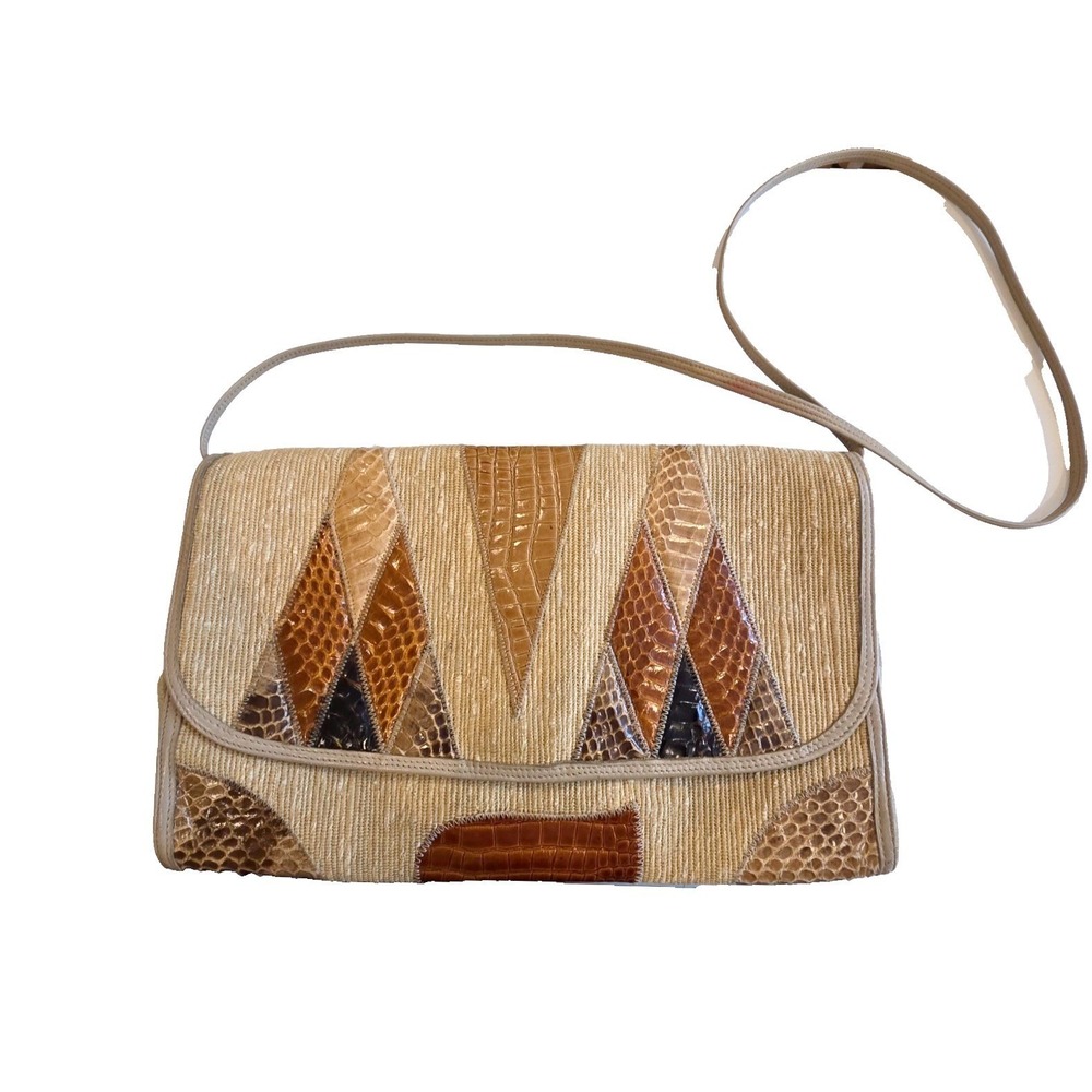 Vintage Palizzio‎ 70s Snakeskin Leather Patchwork Clutch Shoulder Bag Boho